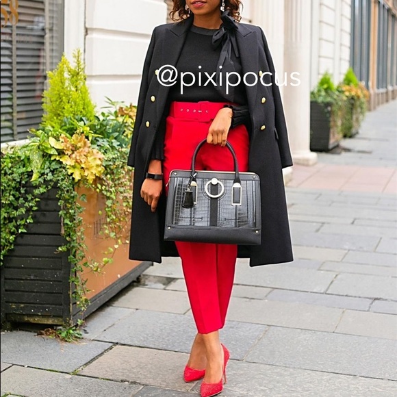 NWT ZARA BELTED HIGH WAISTED PANTS RED - Picture 5 of 16